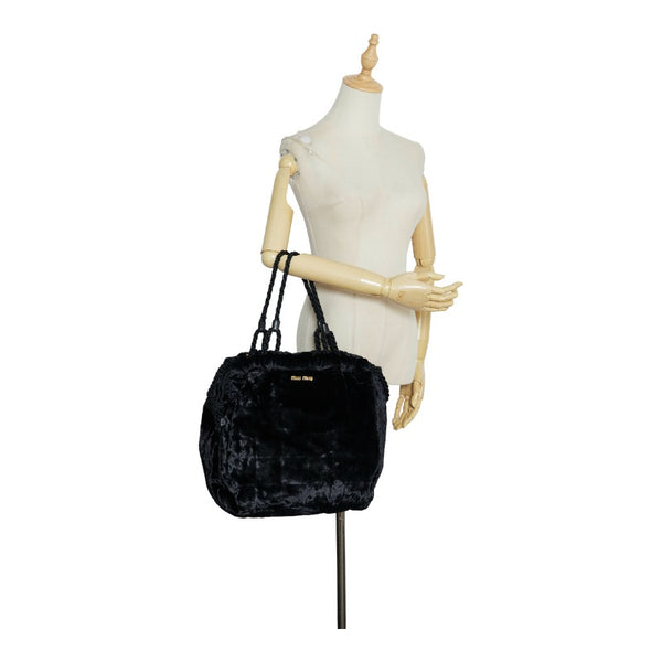 ミュウミュウ ショルダーバッグ トートバッグ ブラック ベロア レディース MIUMIU 【中古】