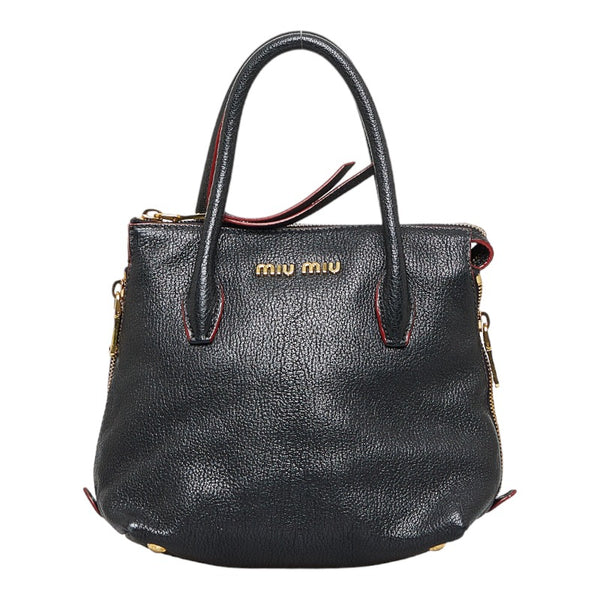 ミュウミュウ ハンドバッグ ブラック レザー レディース MIUMIU 【中古】