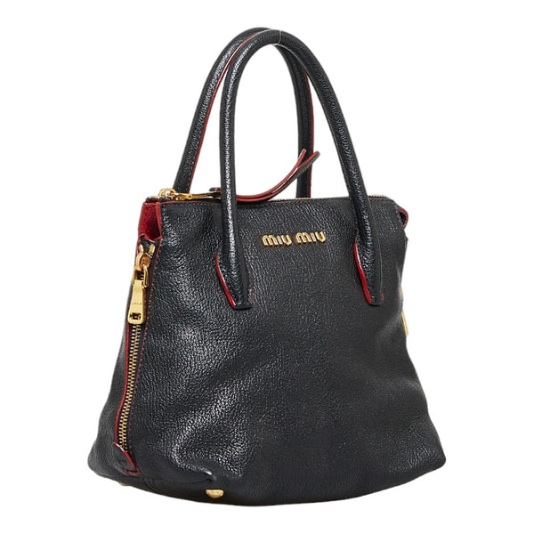 ミュウミュウ ハンドバッグ ブラック レザー レディース MIUMIU 【中古】