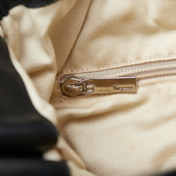 サルヴァトーレフェラガモ ヴァラ トートバッグ ブラック キャンバス レザー レディース Salvatore Ferragamo 【中古】