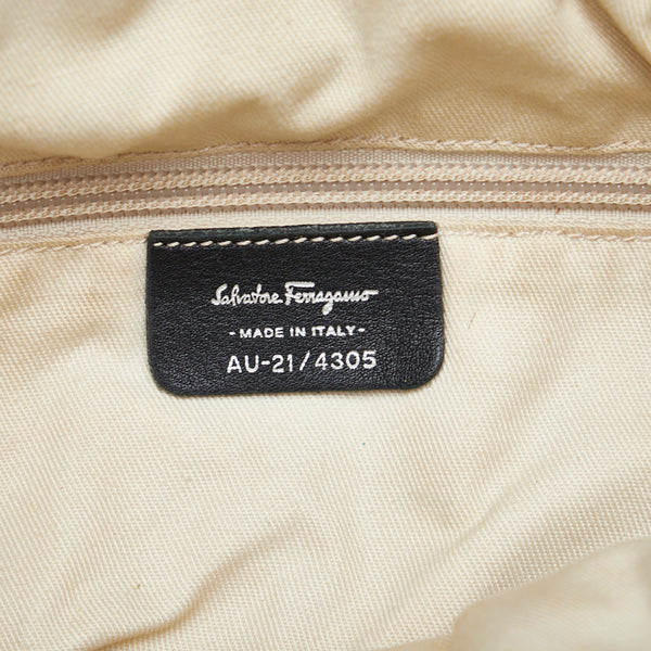 サルヴァトーレフェラガモ ヴァラ トートバッグ ブラック キャンバス レザー レディース Salvatore Ferragamo 【中古】