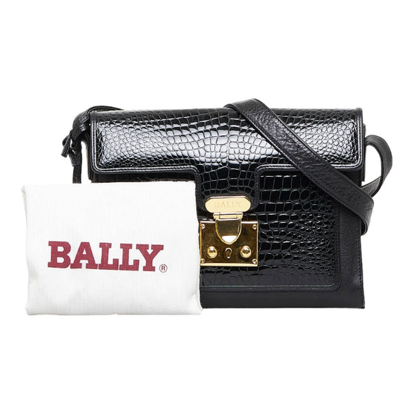 バリー クロコ型押し 斜め掛け ショルダーバッグ ブラック レザー エナメル レディース BALLY 【中古】