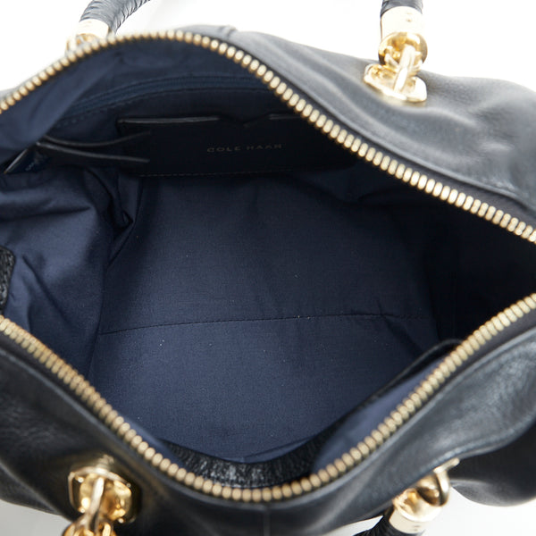コールハーン ボストンバッグ ハンドバッグ ブラック ゴールド レザー レディース COLE HAAN 【中古】