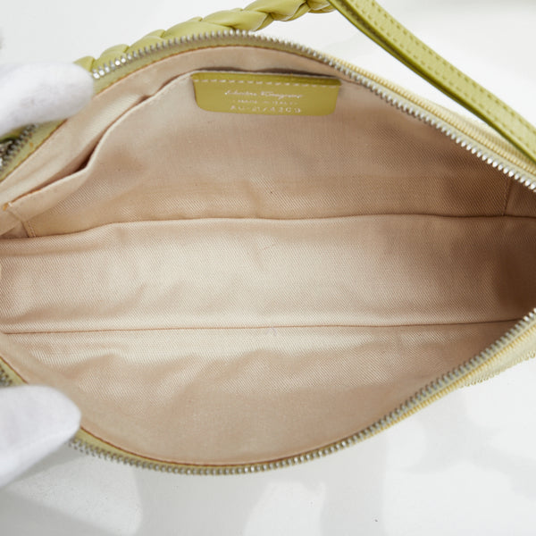 サルヴァトーレフェラガモ ワンショルダーバッグ ハンドバッグ グリーン キャンバス ナイロン レザー レディース Salvatore Ferragamo 【中古】