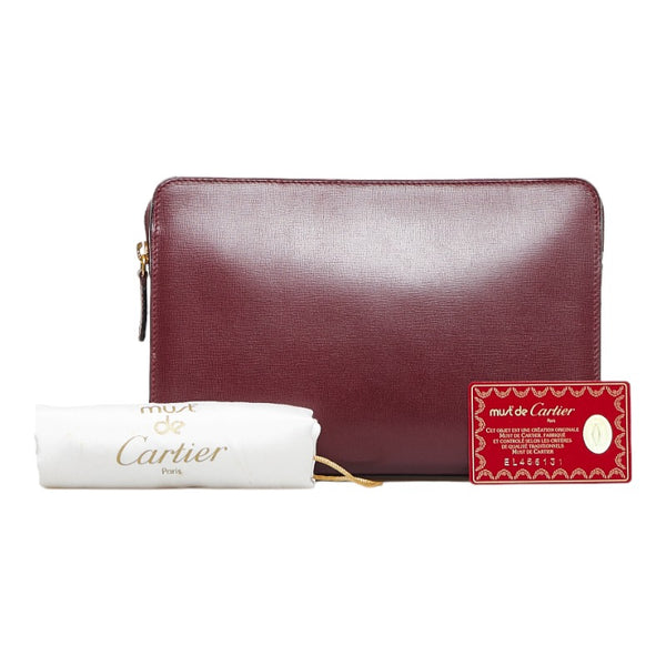 カルティエ マトラッセ クラッチバッグ セカンドバッグ ボルドー レッド レザー レディース CARTIER 【中古】