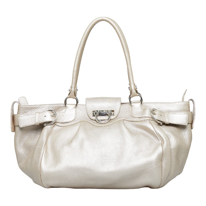 サルヴァトーレフェラガモ ガンチーニ トートバッグ ショルダーバッグ AB-21 A049 シャンパンゴールド レザー レディース Salvatore Ferragamo 【中古】