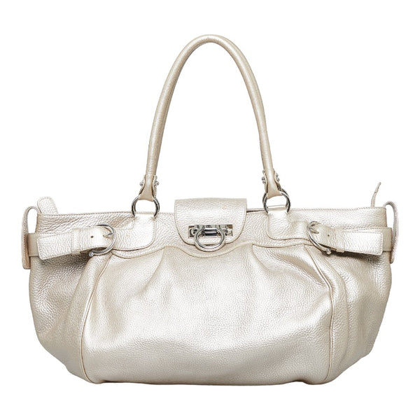 サルヴァトーレフェラガモ ガンチーニ トートバッグ ショルダーバッグ AB-21 A049 シャンパンゴールド レザー レディース Salvatore Ferragamo 【中古】