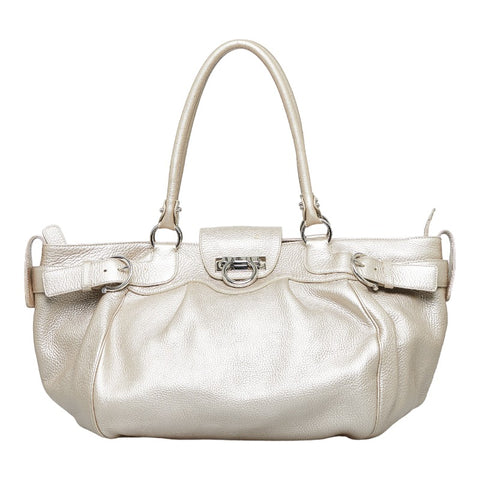 サルヴァトーレフェラガモ ガンチーニ トートバッグ ショルダーバッグ AB-21 A049 シャンパンゴールド レザー レディース Salvatore Ferragamo 【中古】