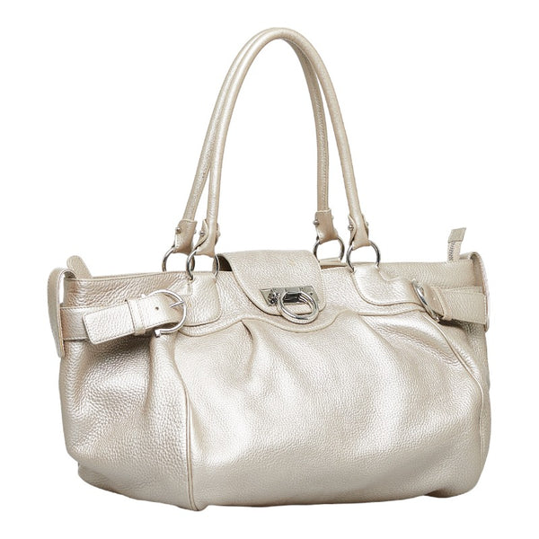 サルヴァトーレフェラガモ ガンチーニ トートバッグ ショルダーバッグ AB-21 A049 シャンパンゴールド レザー レディース Salvatore Ferragamo 【中古】