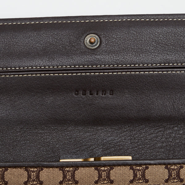 セリーヌ マカダム 長財布 ロングウォレット ブラウン キャンバス レザー レディース CELINE 【中古】