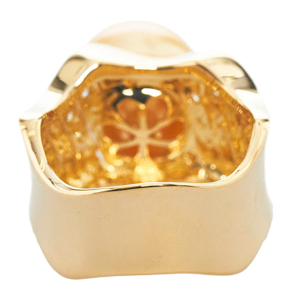 K18YG イエローゴールド パール12.1mm ダイヤ0.45ct ゴールデンパール リング 指輪 レディース 12.5号 【中古】
