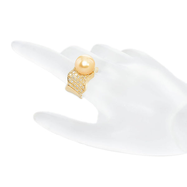 K18YG イエローゴールド パール12.1mm ダイヤ0.45ct ゴールデンパール リング 指輪 レディース 12.5号 【中古】