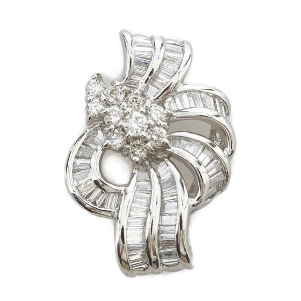 Pt900 プラチナ ダイヤ2.00ct リボン モチーフ ペンダントトップ レディース 【中古】