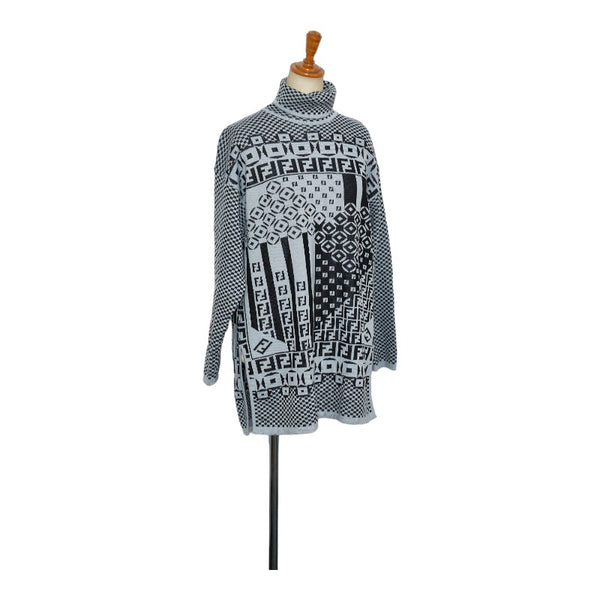 フェンディ FFロゴ 総柄 ハイネックニット セーター サイズ:42 グレー ウール メンズ FENDI 【中古】