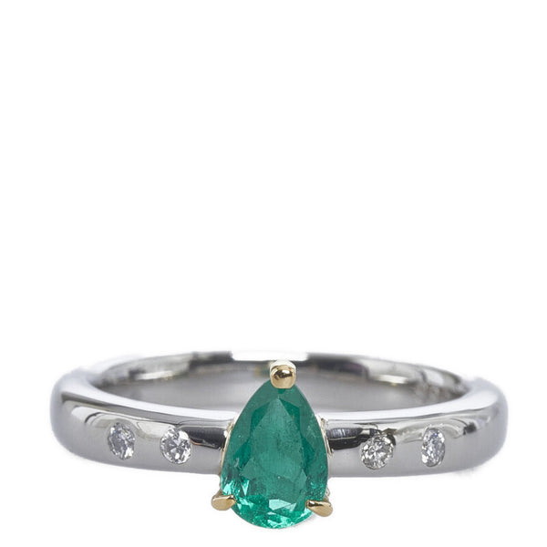 Pt900 プラチナ K18 ゴールド コンビ エメラルド0.56ct ダイヤ0.08ct リング 指輪 レディース 12.5号 【中古】