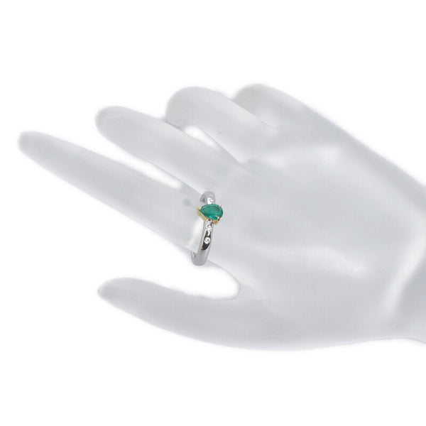 Pt900 プラチナ K18 ゴールド コンビ エメラルド0.56ct ダイヤ0.08ct リング 指輪 レディース 12.5号 【中古】