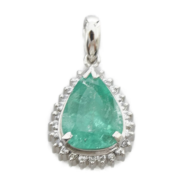Pt900 プラチナ エメラルド2.93ct ダイヤ0.23ct ペンダントトップ レディース 【中古】