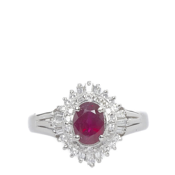 Pt900 プラチナ ルビー1.04ct ダイヤ0.40ct リング 指輪 レディース 11号 【中古】
