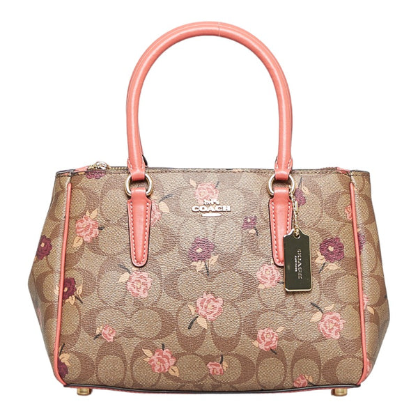 コーチ フラワー 花柄 ショルダーバッグ ハンドバッグ 2WAY F44961 ベージュ ブラウン PVC レザー レディース COACH 【中古】