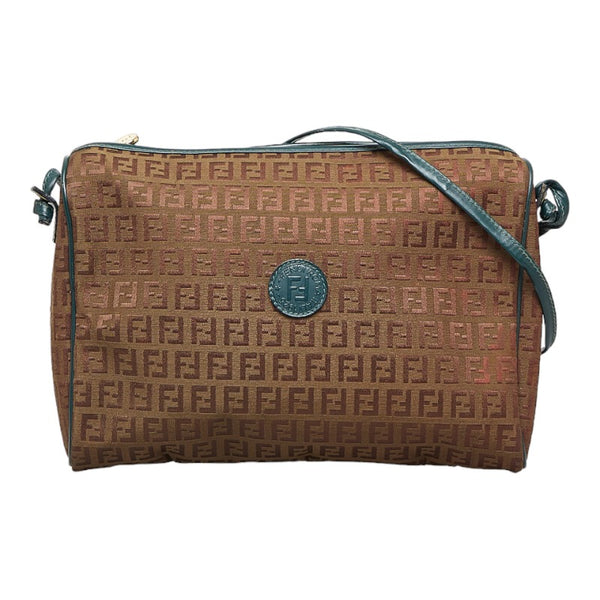 フェンディ ズッキーノ 斜め掛け ショルダーバッグ ブラウン グリーン キャンバス レザー レディース FENDI 【中古】