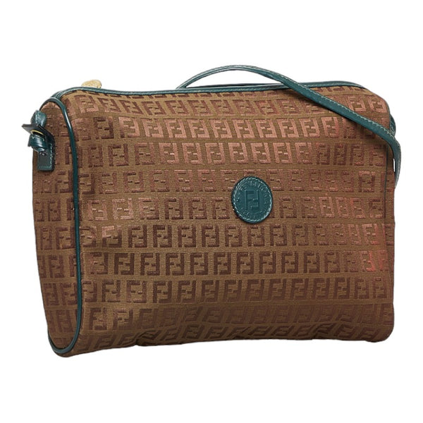 フェンディ ズッキーノ 斜め掛け ショルダーバッグ ブラウン グリーン キャンバス レザー レディース FENDI 【中古】