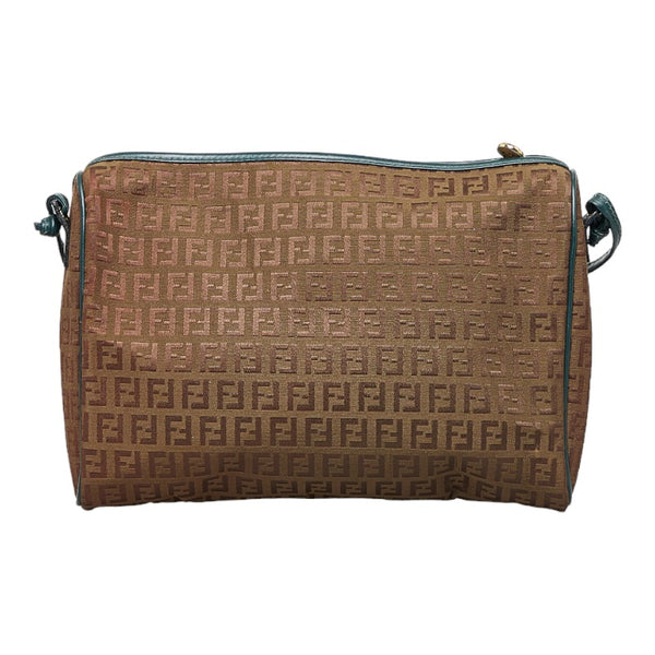フェンディ ズッキーノ 斜め掛け ショルダーバッグ ブラウン グリーン キャンバス レザー レディース FENDI 【中古】