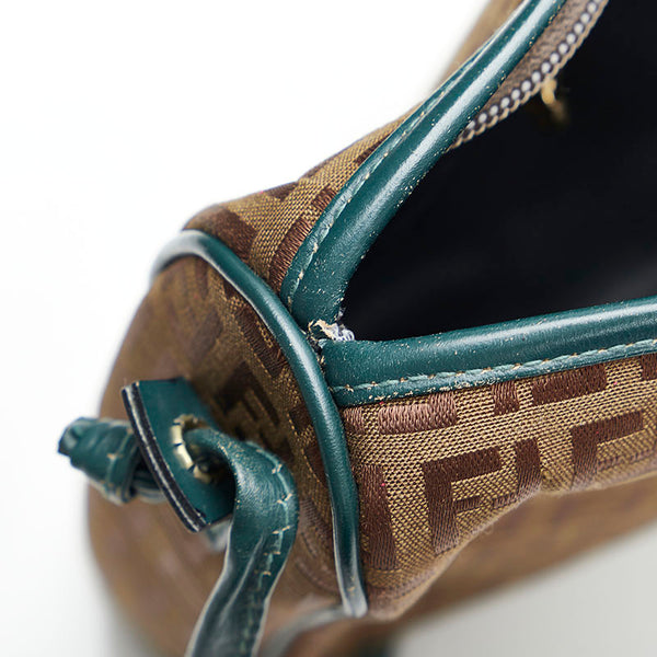 フェンディ ズッキーノ 斜め掛け ショルダーバッグ ブラウン グリーン キャンバス レザー レディース FENDI 【中古】