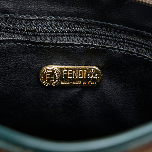 フェンディ ズッキーノ 斜め掛け ショルダーバッグ ブラウン グリーン キャンバス レザー レディース FENDI 【中古】