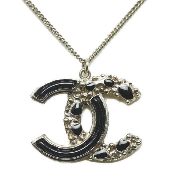 シャネル ココマーク ストーン ネックレス ブラック シルバー メタル レディース CHANEL 【中古】