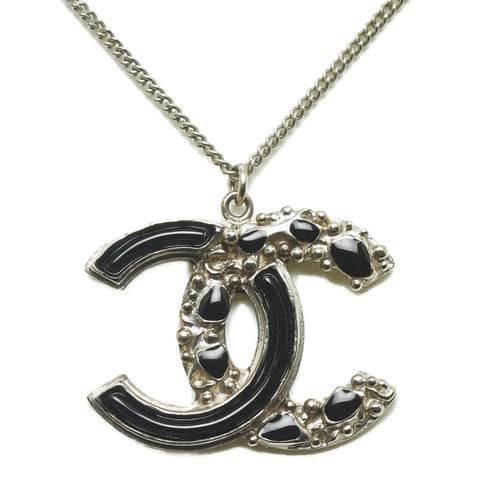 シャネル ココマーク ストーン ネックレス ブラック シルバー メタル レディース CHANEL 【中古】
