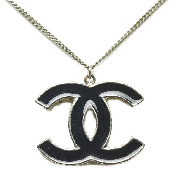 シャネル ココマーク ストーン ネックレス ブラック シルバー メタル レディース CHANEL 【中古】