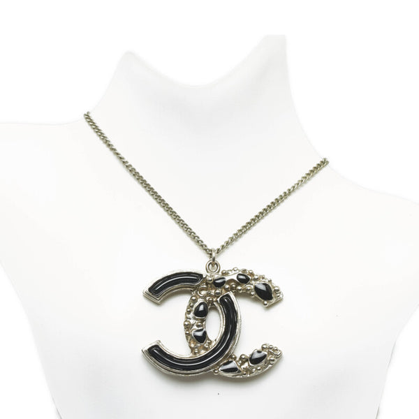 シャネル ココマーク ストーン ネックレス ブラック シルバー メタル レディース CHANEL 【中古】