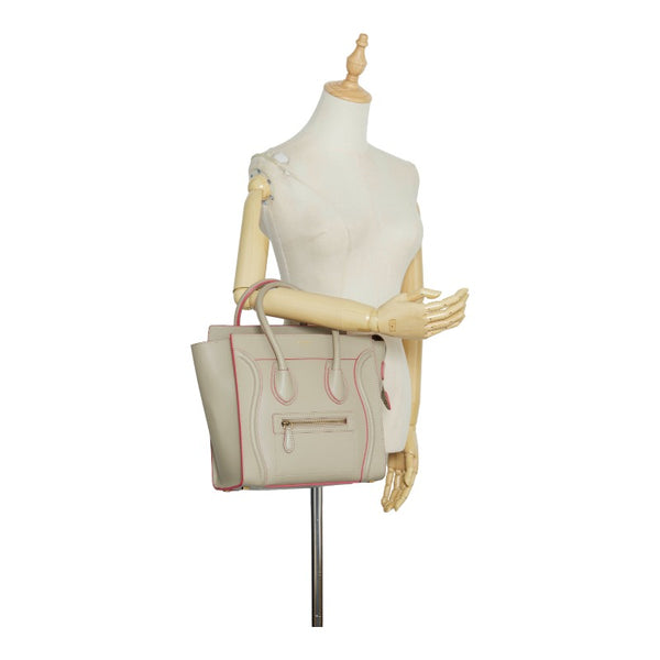 セリーヌ ラゲージ マイクロショッパー ハンドバッグ グレー レザー レディース CELINE 【中古】