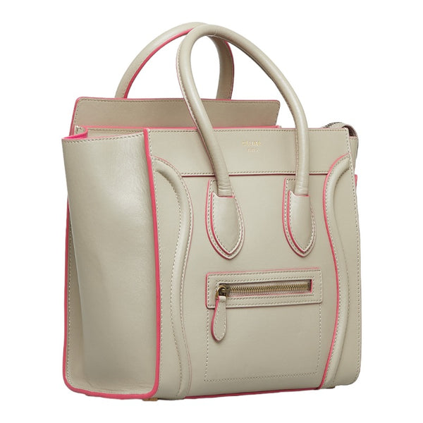 セリーヌ ラゲージ マイクロショッパー ハンドバッグ グレー レザー レディース CELINE 【中古】