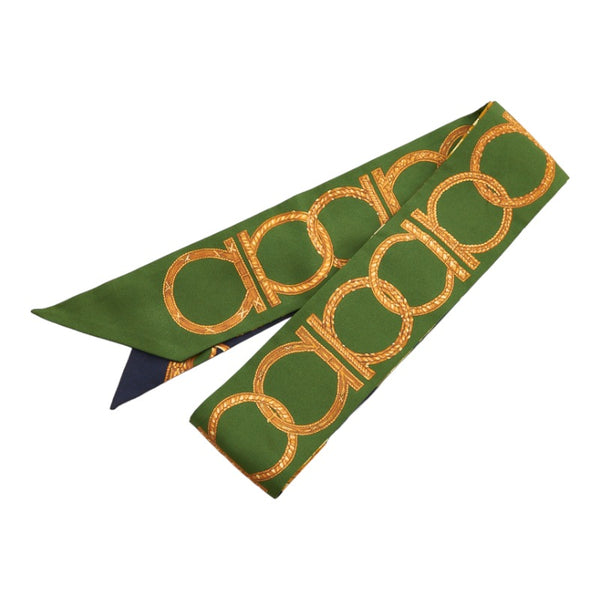 サルヴァトーレフェラガモ ガンチーニ リバーシブル スカーフ ツイリースカーフ リボンタイ ネイビー マルチカラー シルク レディース Salvatore Ferragamo 【中古】