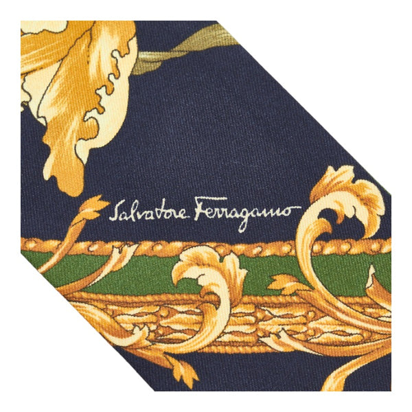 サルヴァトーレフェラガモ ガンチーニ リバーシブル スカーフ ツイリースカーフ リボンタイ ネイビー マルチカラー シルク レディース Salvatore Ferragamo 【中古】