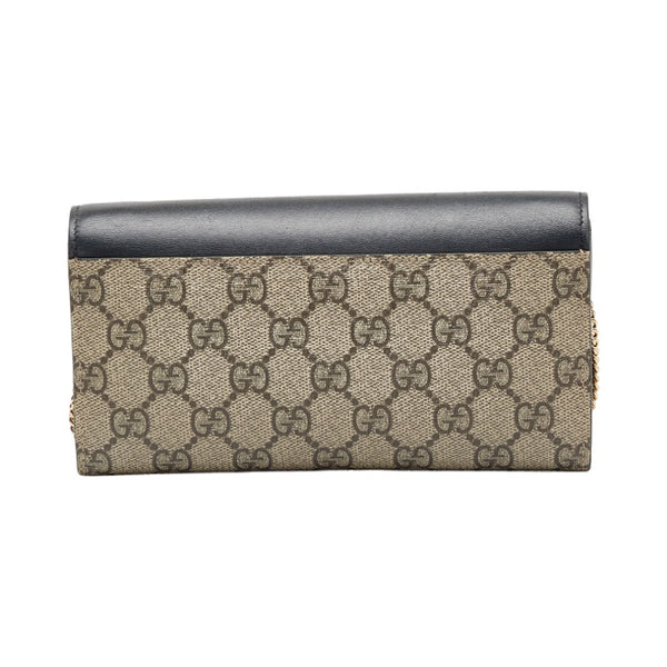 グッチ GGスプリーム チェーンウォレット 長財布 453506 ベージュ ブラック PVC レザー レディース GUCCI 【中古】
