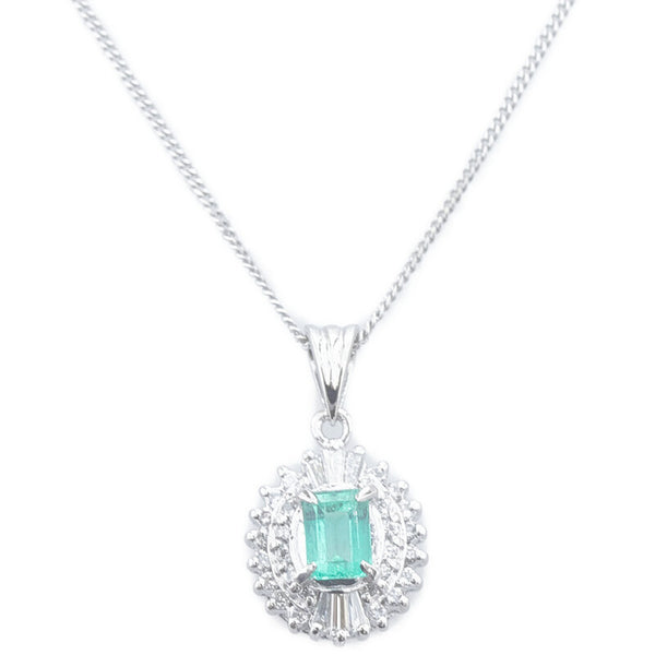 Pt850 プラチナ エメラルド0.40ct ダイヤ0.25ct ネックレス レディース 【中古】