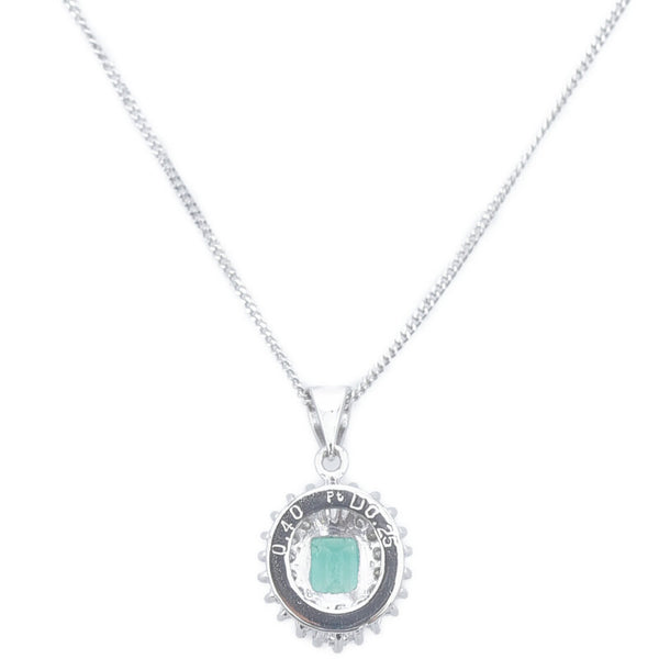 Pt850 プラチナ エメラルド0.40ct ダイヤ0.25ct ネックレス レディース 【中古】