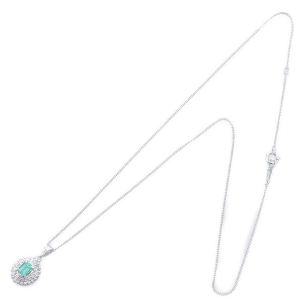 Pt850 プラチナ エメラルド0.40ct ダイヤ0.25ct ネックレス レディース 【中古】