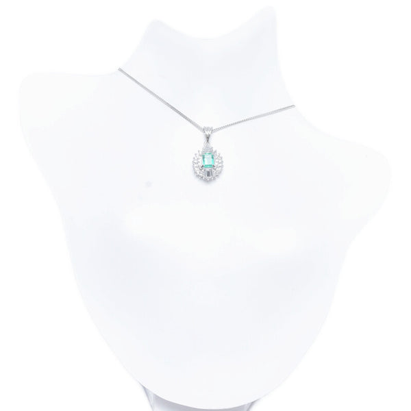 Pt850 プラチナ エメラルド0.40ct ダイヤ0.25ct ネックレス レディース 【中古】