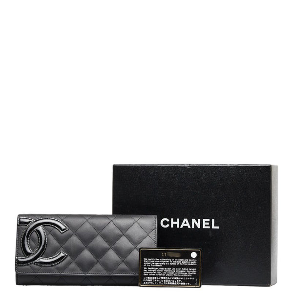 シャネル カンボンライン ココマーク 長財布 ブラック ピンク ラムスキン レディース CHANEL 【中古】