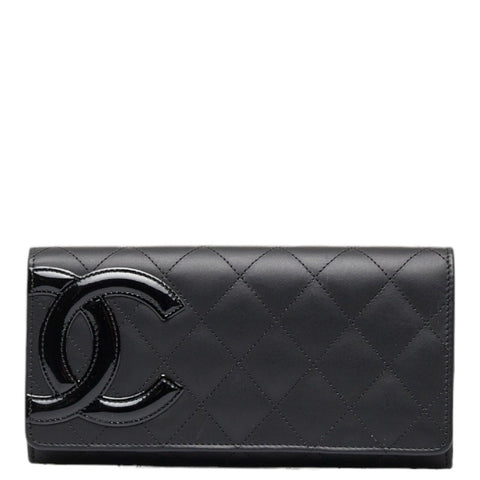 シャネル カンボンライン ココマーク 長財布 ブラック ピンク ラムスキン レディース CHANEL 【中古】