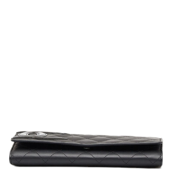 シャネル カンボンライン ココマーク 長財布 ブラック ピンク ラムスキン レディース CHANEL 【中古】