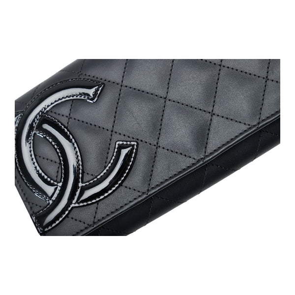 シャネル カンボンライン ココマーク 長財布 ブラック ピンク ラムスキン レディース CHANEL 【中古】