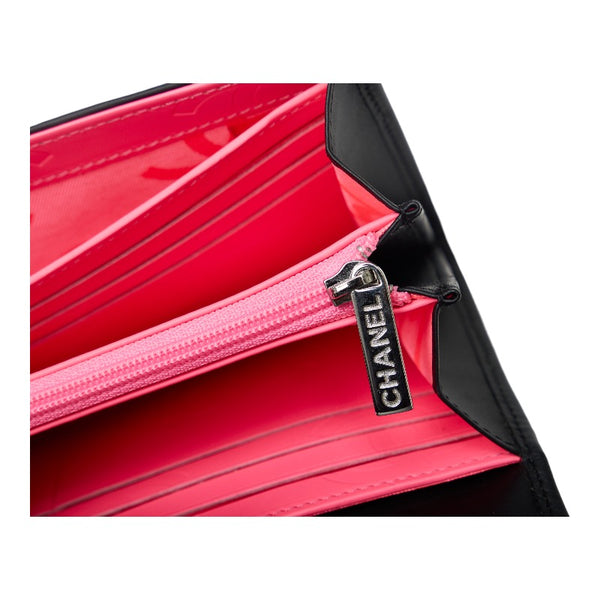 シャネル カンボンライン ココマーク 長財布 ブラック ピンク ラムスキン レディース CHANEL 【中古】