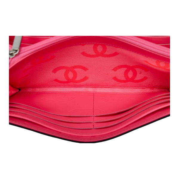 シャネル カンボンライン ココマーク 長財布 ブラック ピンク ラムスキン レディース CHANEL 【中古】
