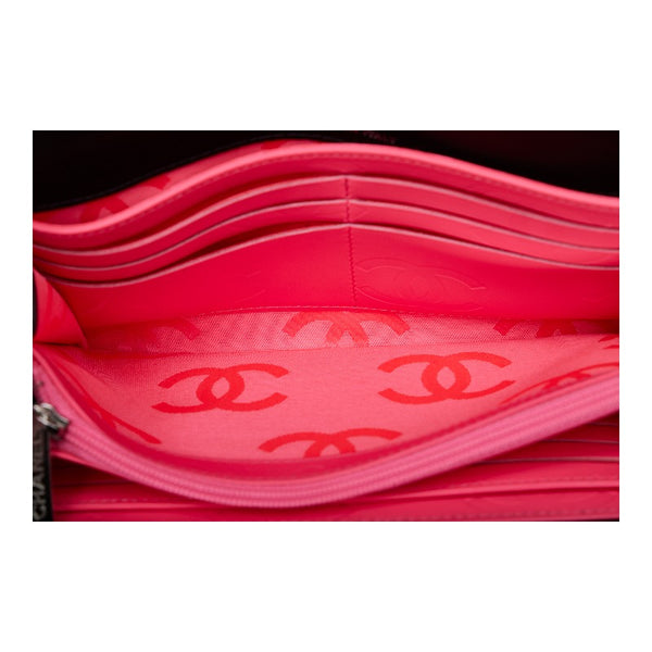 シャネル カンボンライン ココマーク 長財布 ブラック ピンク ラムスキン レディース CHANEL 【中古】