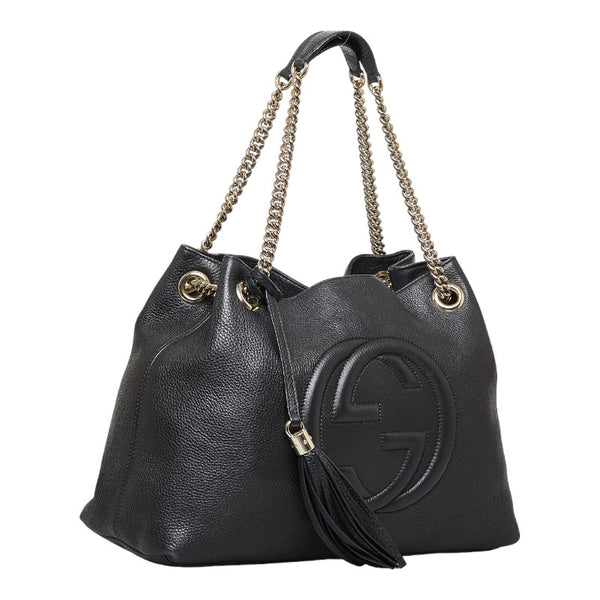 グッチ ソーホー タッセル チェーン ショルダーバッグ 308982 ブラック レザー レディース GUCCI 【中古】