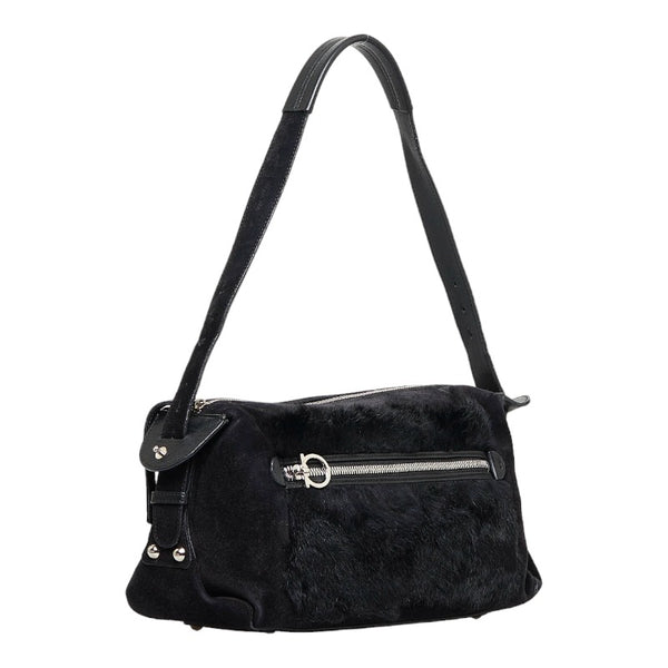 サルヴァトーレフェラガモ ショルダーバッグ ワンショルダーバッグ ブラック スウェード フェイクファー レディース Salvatore Ferragamo 【中古】